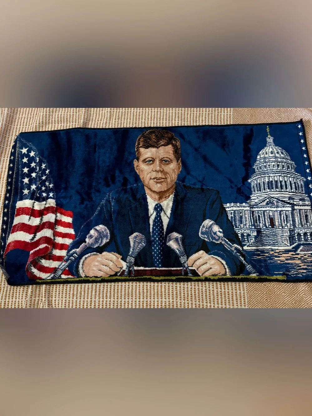 Vintage 1960s John F. Kennedy tapestry wall hanging